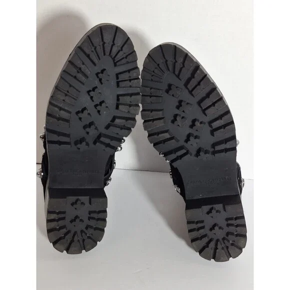 Karl Lagerfeld Paris Black Pia Faux Pearl Studded Suede Ankle Boots Sz 7.5B Goth - Picture 7 of 13